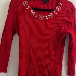 Red Embellished Women's Sweater